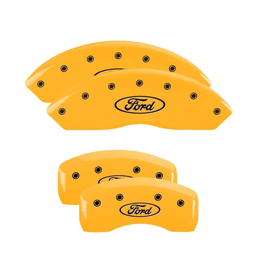 MGP 4 Caliper Covers Engraved Front & Rear Oval Logo/Ford Yellow Finish Black Char 2009 Ford Edge
