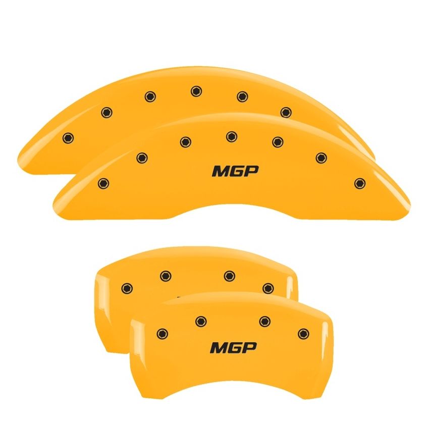 MGP 4 Caliper Covers Engraved Front & Rear MGP Yellow Finish Black Char 2019 Volkswagen Atlas