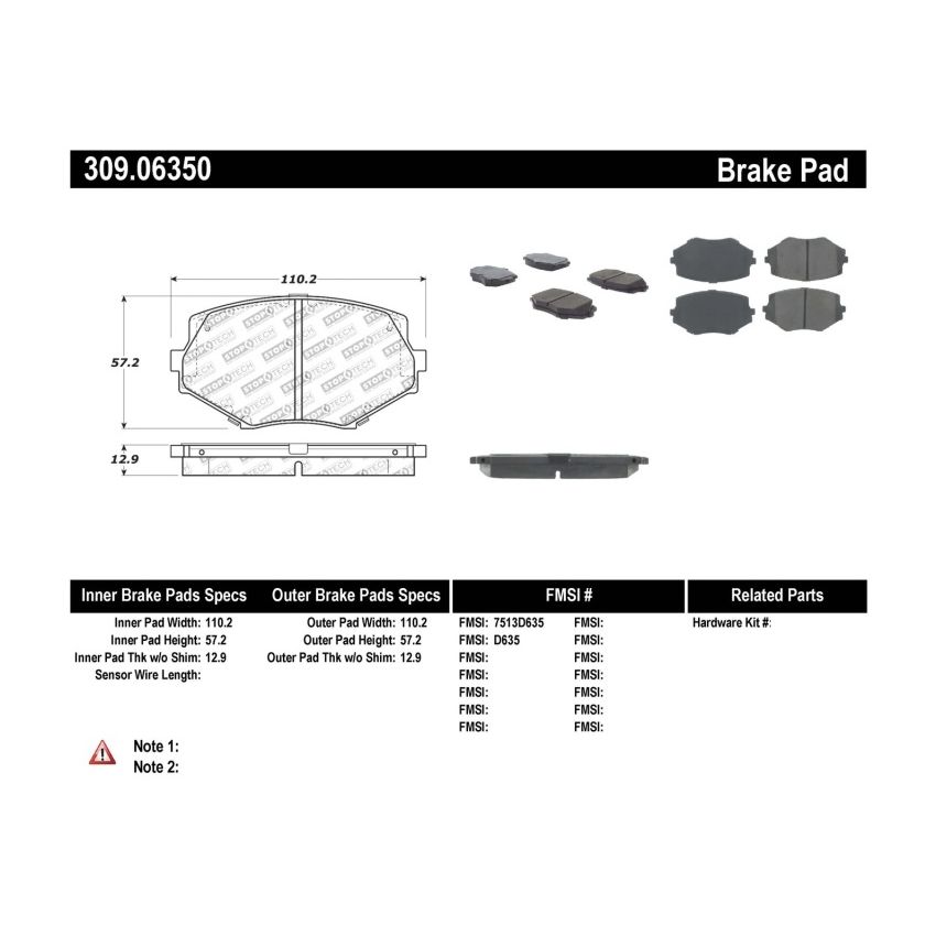 Stoptech 309.06350 Performance 94-97/99-05 Miata w/Normal Suspension Front Brake Pads D635