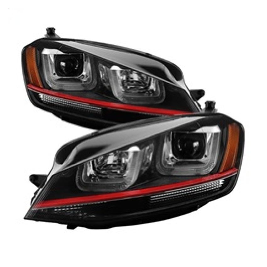 SPYDER 5080592 Projector Headlights - DRL LED - Red Stripe - Black