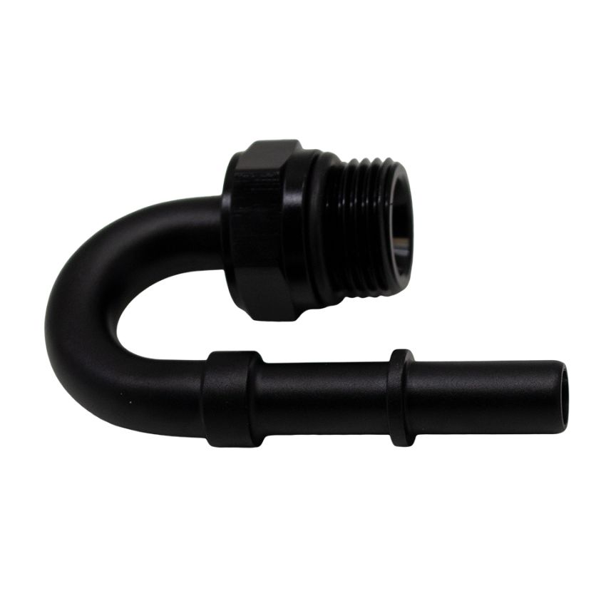 DeatschWerks 8AN ORB Male to 3/8in Male EFI Quick Connect Adapter 180-Degree - Anodized Matte Black