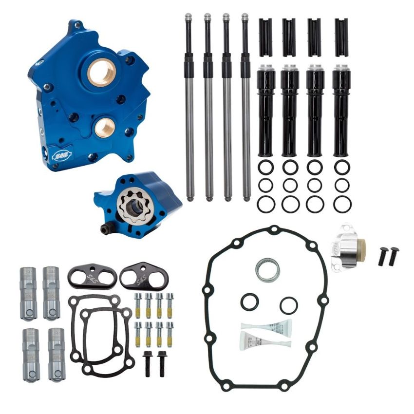 S&S Cycle 310-1262 2017+ M8 Oil Cooled Models Cam Chest Kit w/o Cam - Black Pushrod Tubes & Chain Tensioner