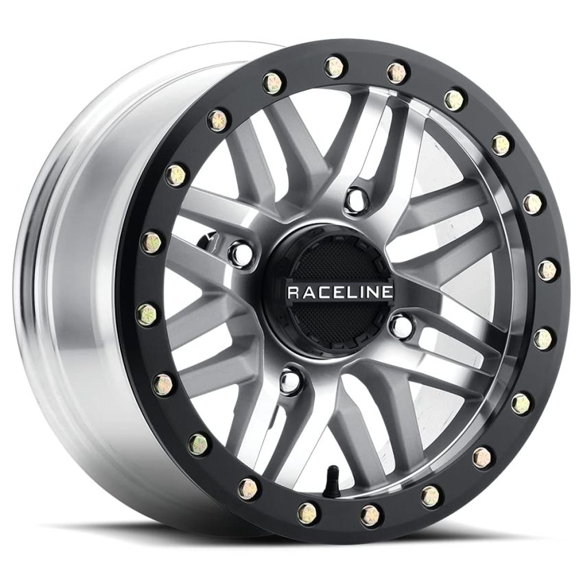 Raceline A91MA Ryno 15x7in/4x156 BP/10mm Offset/132.5mm Bore - Machined & Black Ring Beadlock Wheel
