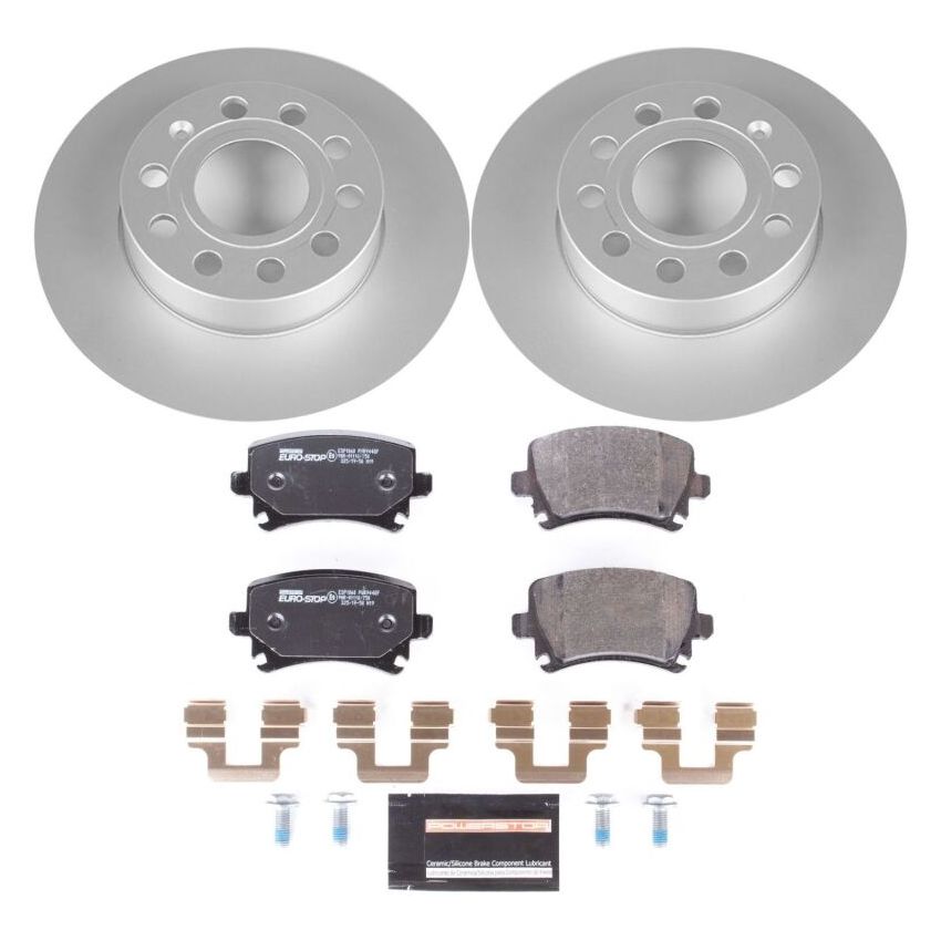 PowerStop ESK4627 Genuine Geomet Coated Rotors, ECE-R90 Brake Pads + Hardware Kit