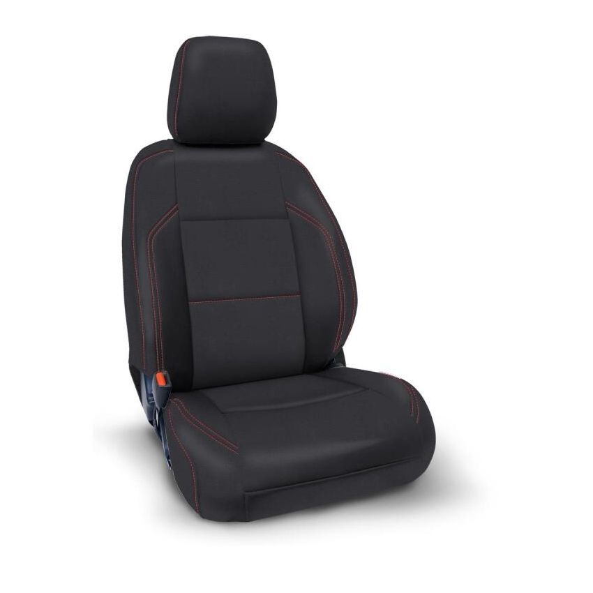 PRP 2016+ Toyota Tacoma Front Seat Covers with Elecltric Seat Adj. (Pair) - Black with Red Stitching