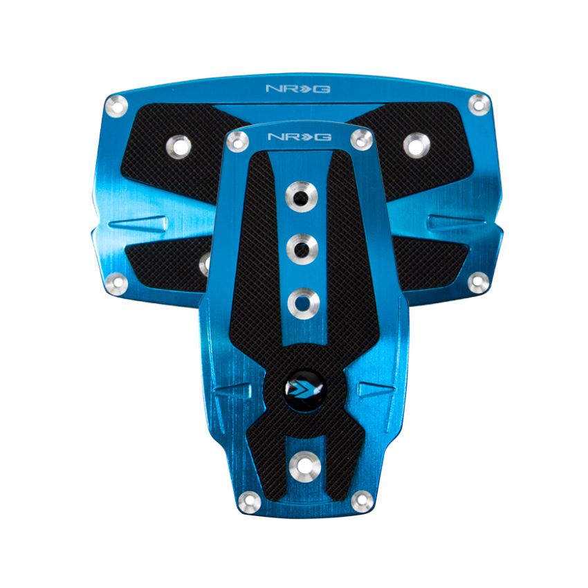 NRG Brushed Aluminum Sport Pedal A/T - Blue w/Black Rubber Inserts