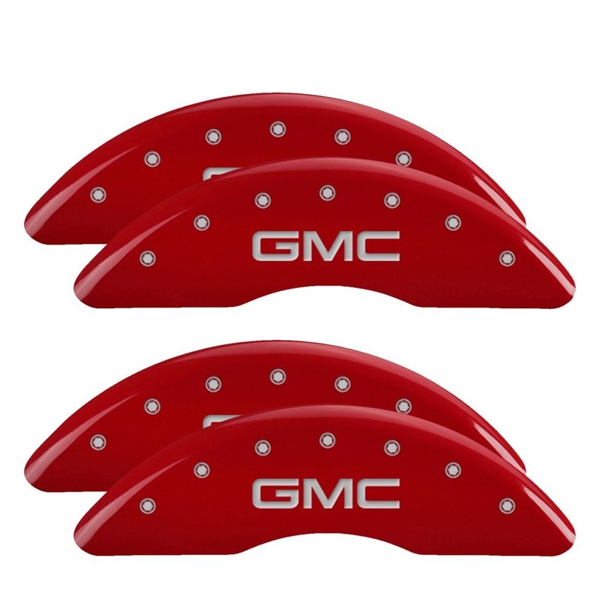 MGP 34003SGMCRD 4 Caliper Covers Engraved Front & Rear GMC Red finish silver ch