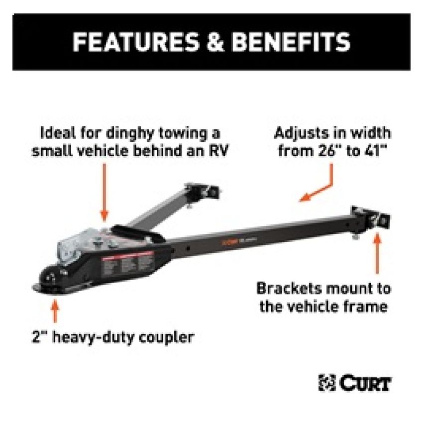 RockJock Curt Tow Bar with Adjustable Width Arms Car Mount 2in Ball 5000lbs
