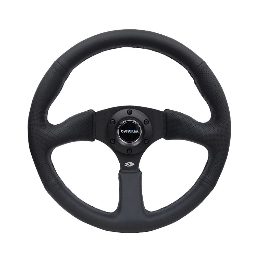 NRG Reinforced Steering Wheel (350mm / 2.5in. Deep) Blk Leather Comfort Grip w/5mm Matte Blk Spokes
