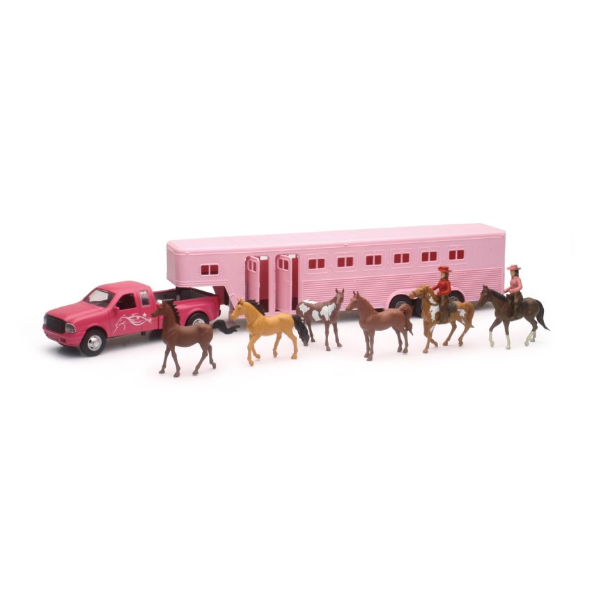 New Ray Toys SS-15395 Pink Pickup Fifth Wheel Horse Trailer Set/ Scale - 1:32
