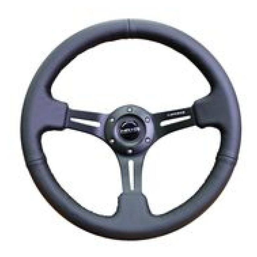 NRG Reinforced Steering Wheel (350mm / 3in. Deep) Black Leather w/ Black Stitching