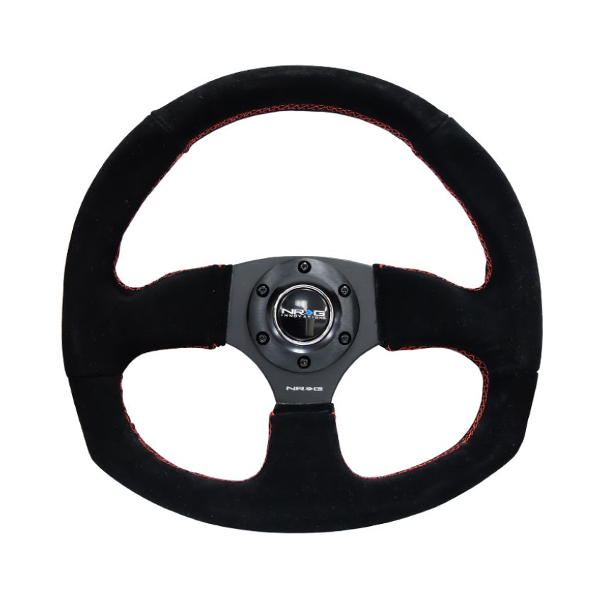 NRG Reinforced Steering Wheel (320mm Horizontal / 330mm Vertical) Suede w/Red Stitch