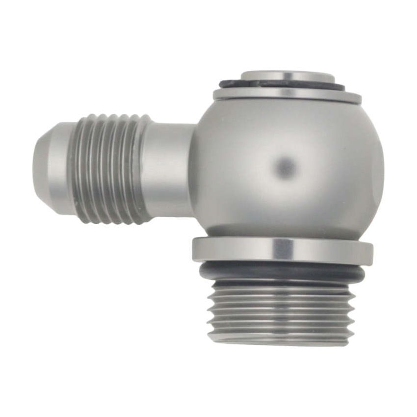DeatschWerks 8AN ORB Male to 6AN Male Flare Low Profile 90-Degree Swivel - Anodized DW Titanium