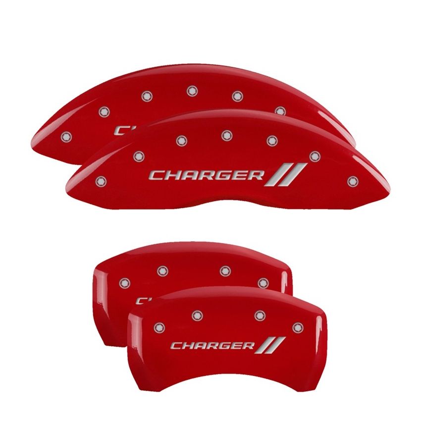 MGP 12181SCH1RD 4 Caliper Covers Engraved Front & Rear With stripes/Charger Red finish silver ch