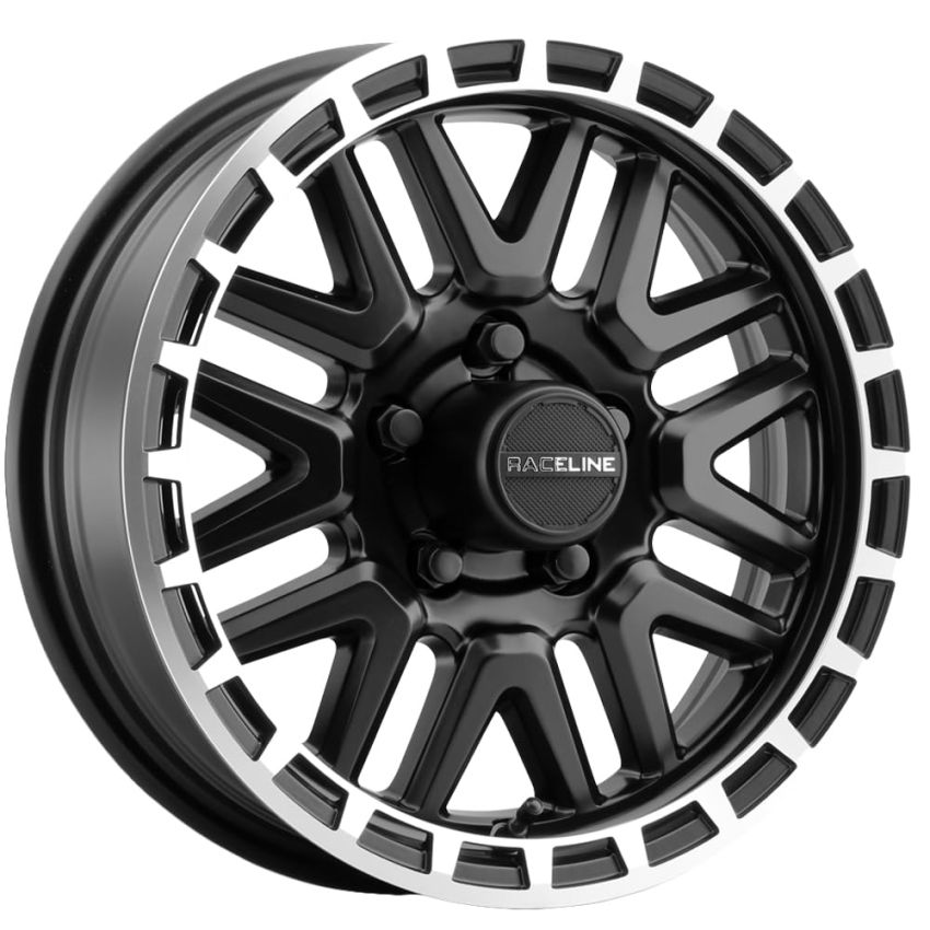 Raceline 953BM Krank 14x6in / 5x114.3 BP / 0mm Offset / 3.19mm Bore - Black & Machined Wheel