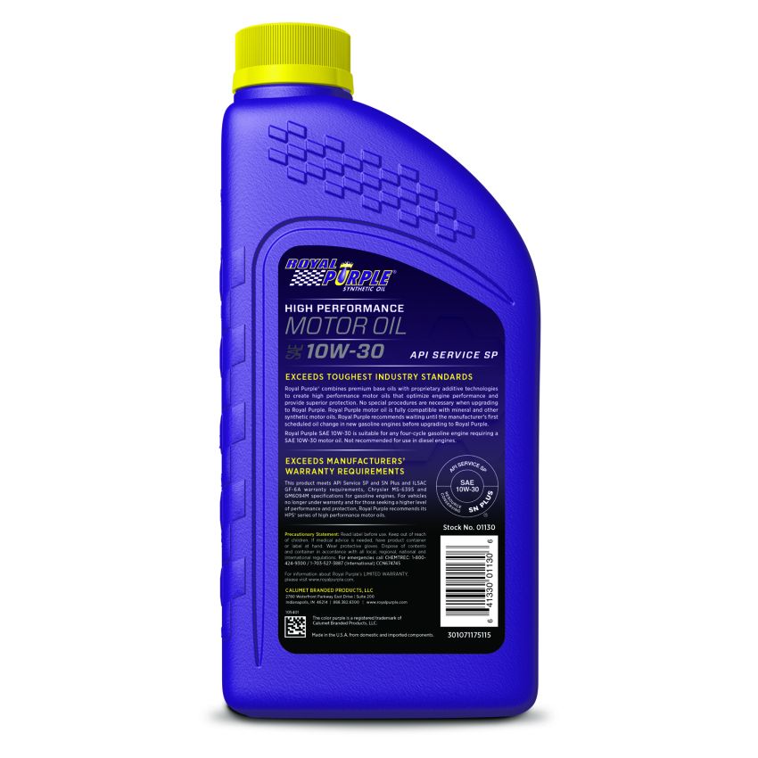 Royal Purple 06130 Premium Synthetic High Performance Multi-Grade 10W-30 Motor Oil - 1 Quart