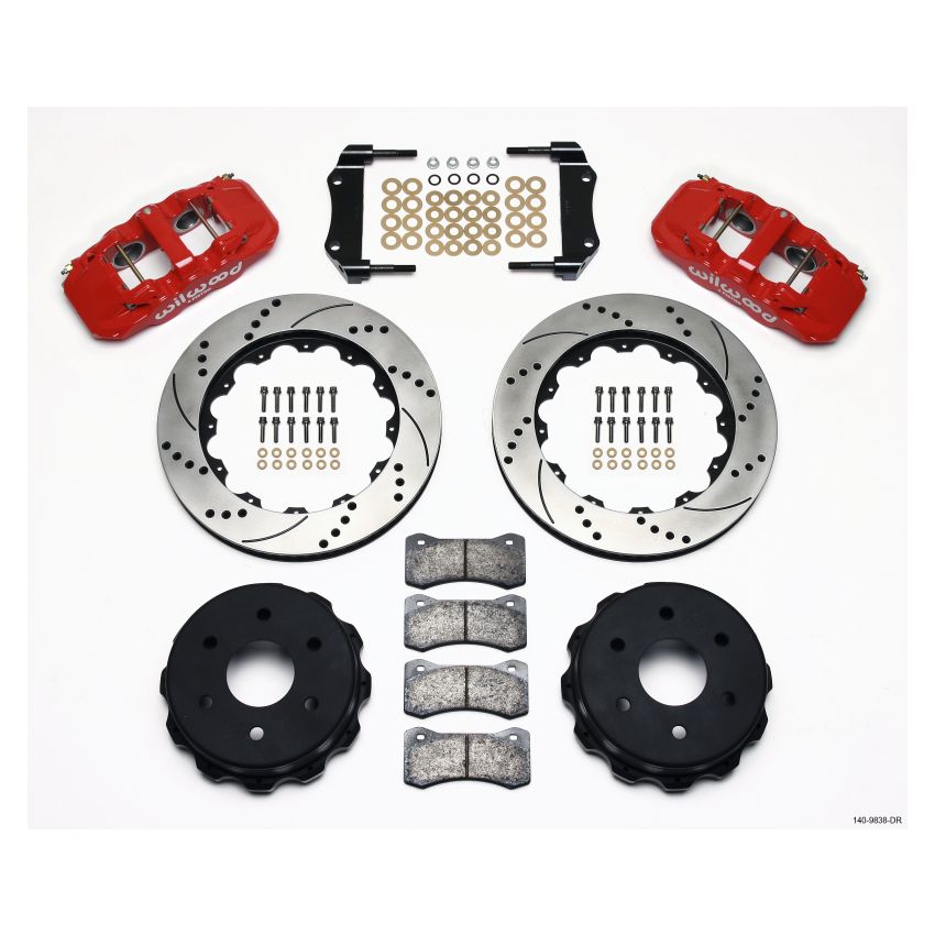 Wilwood 140-9838-DR AERO4 RearTruck Kit 14.25in Drill Red 1999-2010 GM 1500-SUV 2 Piston OE Caliper