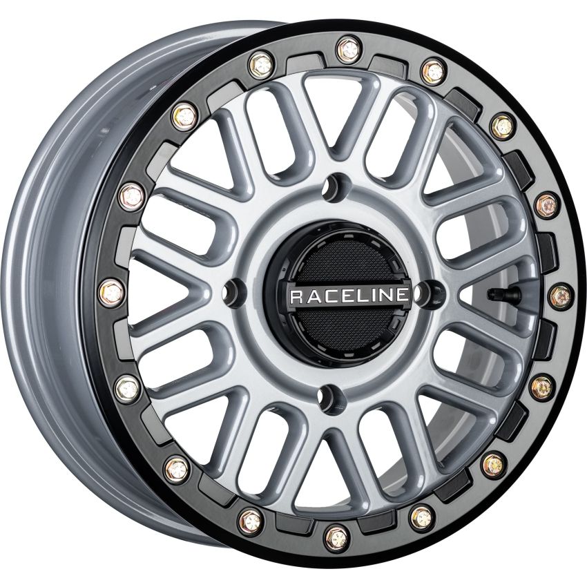 Raceline A93SG Podium 14x7in/4x137 BP/10mm Offset/110.18mm Bore - Grey & Black Ring Beadlock Wheel