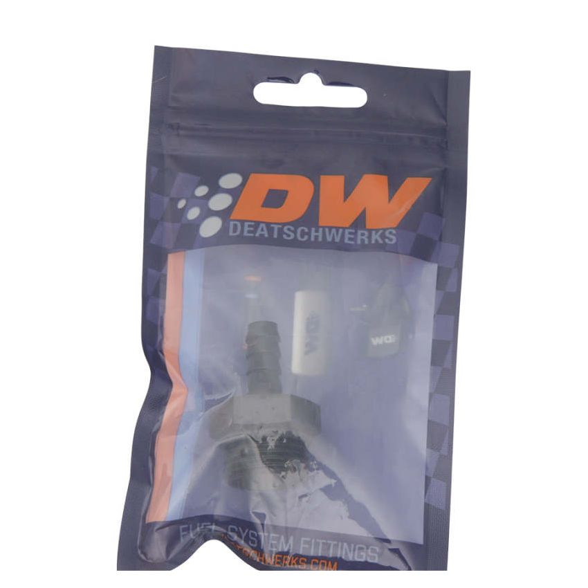 DeatschWerks 10AN ORB Male to 5/16in Male Triple Barb Fitting (Incl O-Ring) - Anodized Matte Black