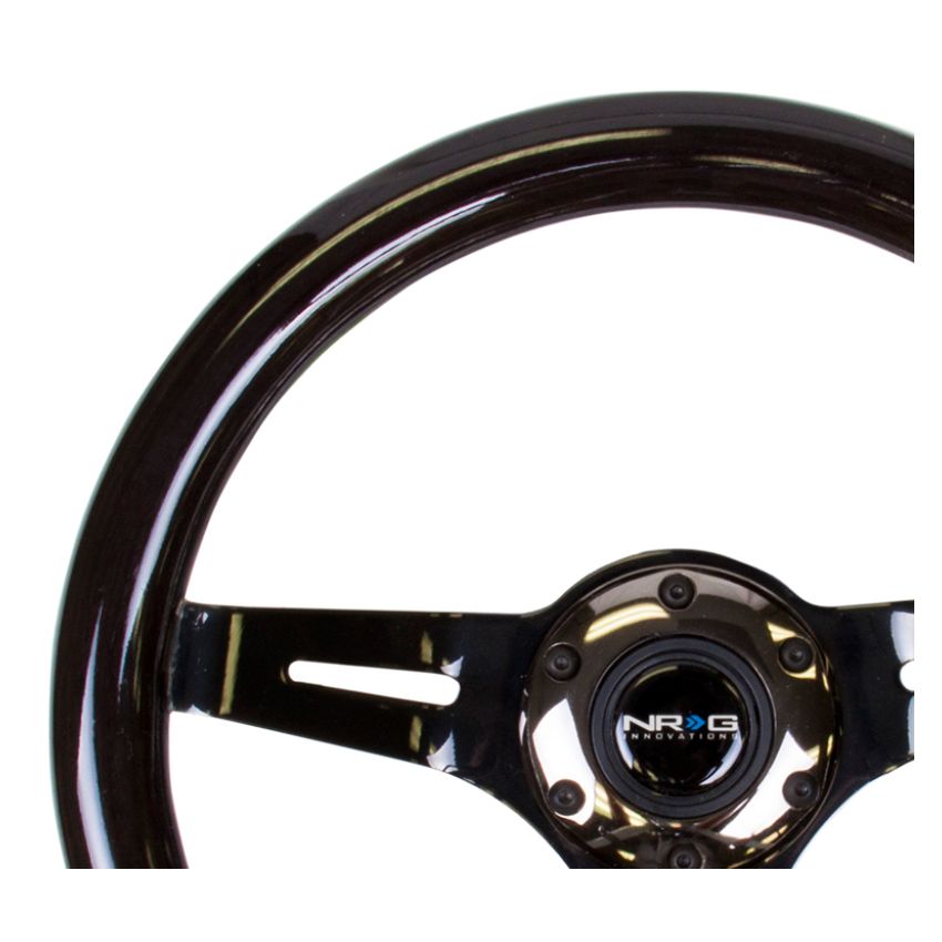 NRG Classic Wood Grain Steering Wheel (310mm) Black w/Black Chrome 3-Spoke Center