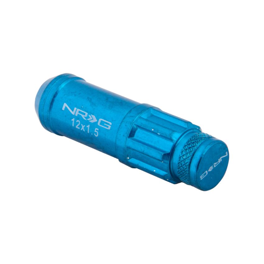 NRG 700 Series M12 X 1.5 Steel Lug Nut w/Dust Cap Cover Set 21 Pc w/Locks & Lock Socket - Blue