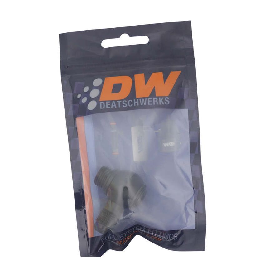 DeatschWerks 6AN ORB Male to 6AN Male Flare Low Profile 90-Degree Swivel - Anodized Matte Black