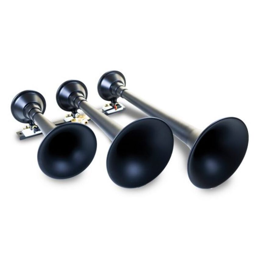 Kleinn Air Horns 730 Kleinn Black Triple Horn/ 18.25In/ 14.75In/10In - XCR2.0 Coated Spun Steel