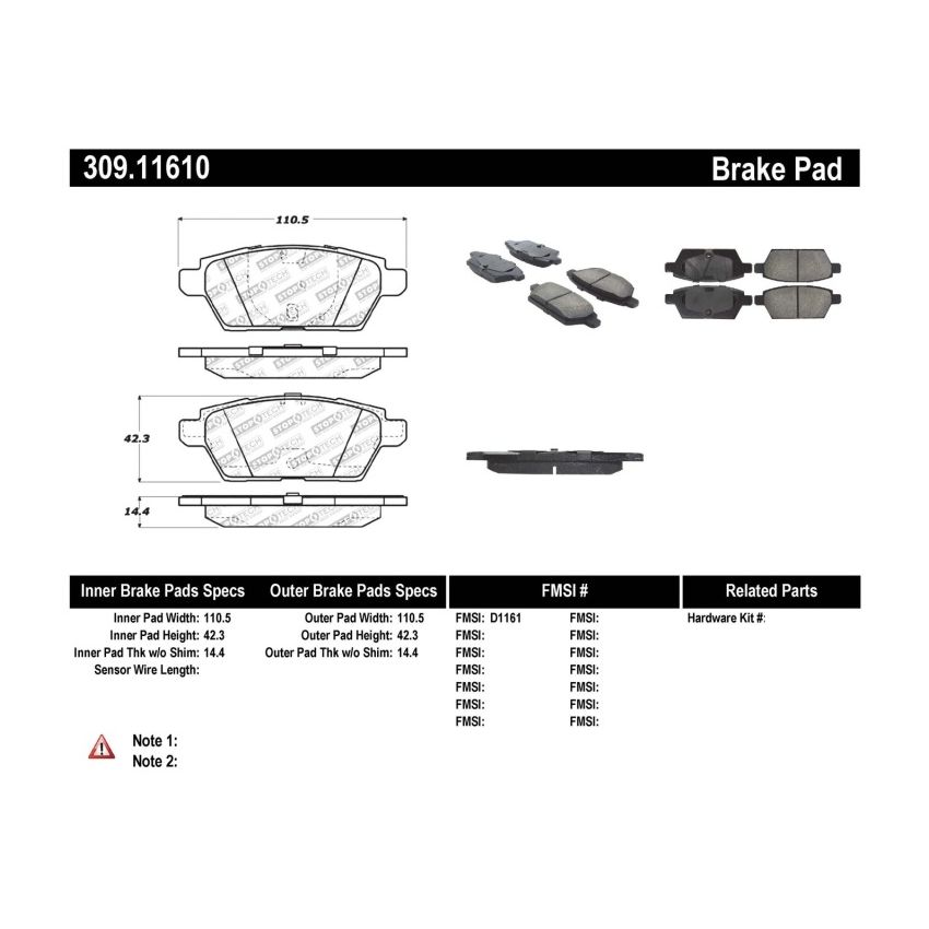 Stoptech 309.11610 Performance 06-07 Mazdaspeed 6 Rear Brake Pads