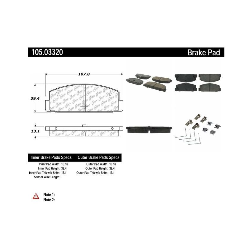 CENTRIC PARTS 105.03320 Posi Quiet Ceramic Brake Pads with Shims and Hardware