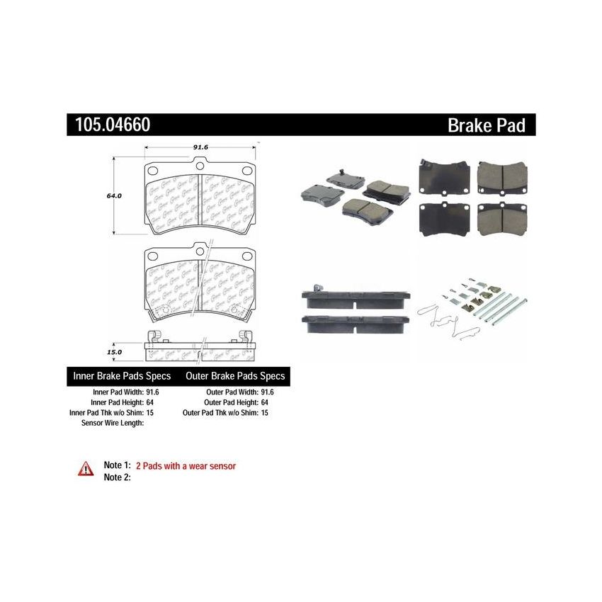 CENTRIC PARTS 105.04660 Posi Quiet Ceramic Brake Pads with Shims and Hardware