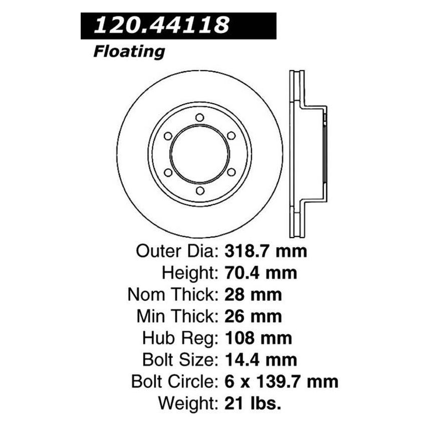 CENTRIC PARTS 125.44118 Centric Premium High Carbon Alloy Brake Rotor