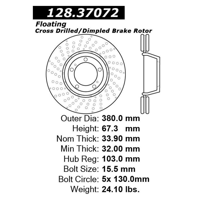 CENTRIC PARTS 128.37072 Centric Premium OE Style Drilled Brake Rotor