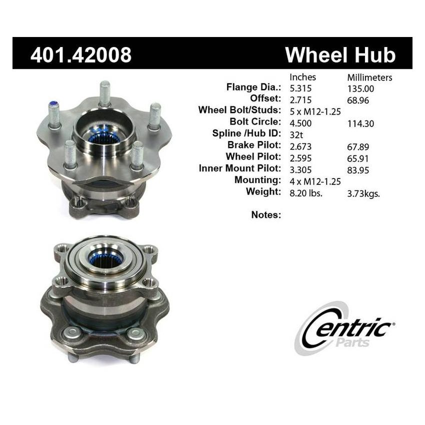 CENTRIC PARTS 401.42008 Centric Premium Hub and Bearing Assembly