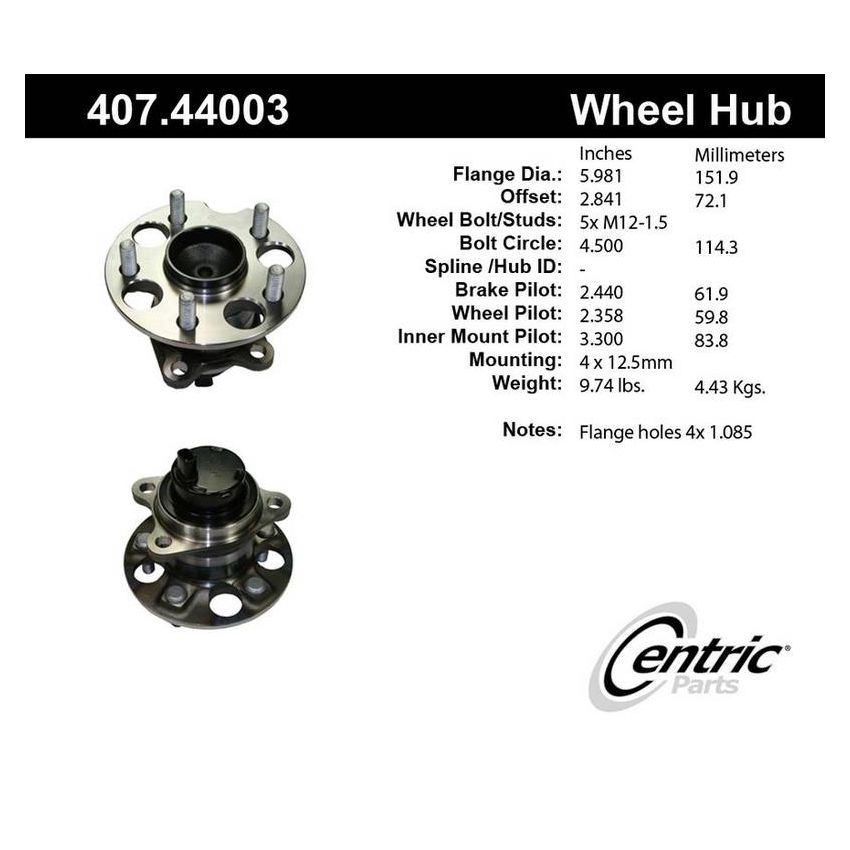CENTRIC PARTS 407.44003 Centric Premium Hub and Bearing Assembly; With Integral ABS