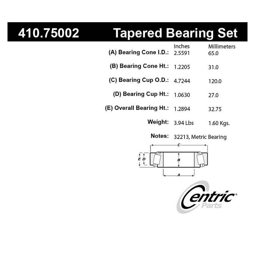 CENTRIC PARTS 410.75002 Centric Premium Wheel Bearing and Race Set