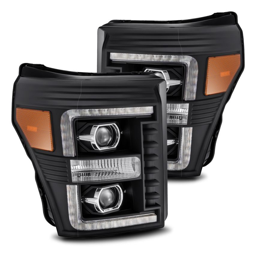 AlphaRex 11-16 Ford F-250 SD PRO-Series Projector Headlights Plank Style Design Black w/Seq Signal