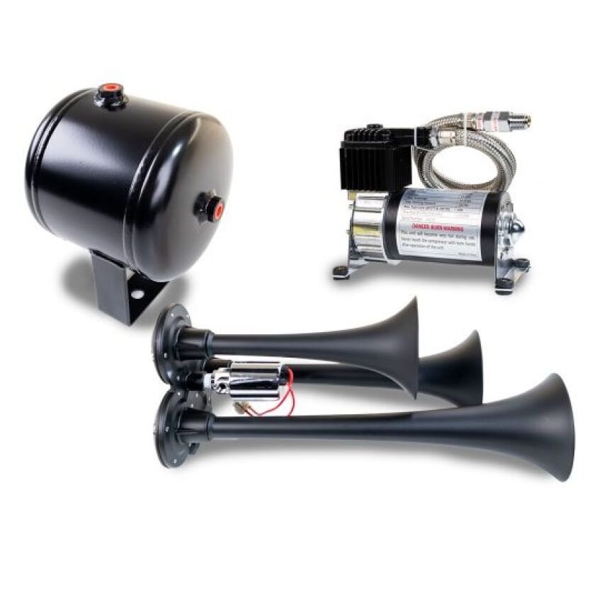 Kleinn Air Horns HK3-1 Kleinn Triple Black Horn Kit w/ 130 PSI Air Compressor / 1.0 gal Air Tank