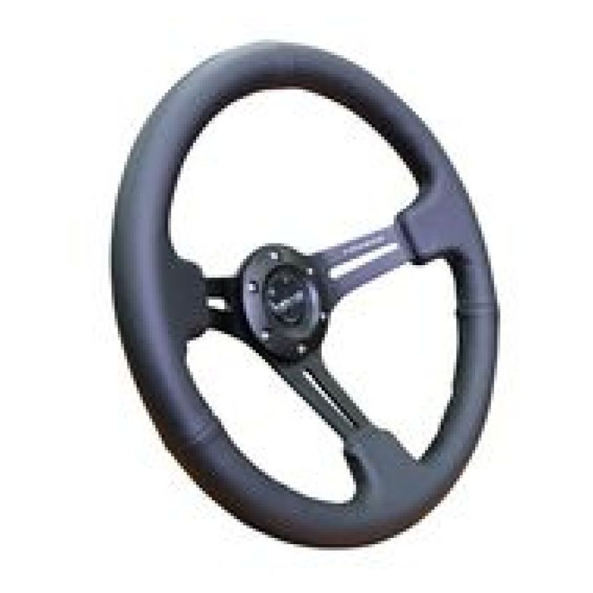 NRG Reinforced Steering Wheel (350mm / 3in. Deep) Black Leather w/ Black Stitching