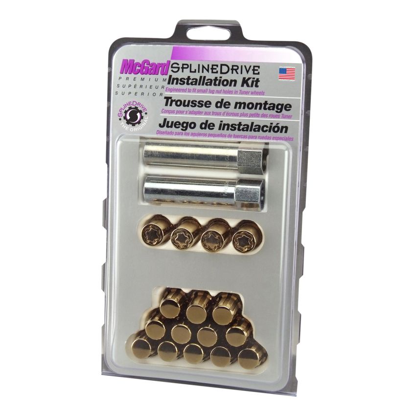 McGard (65454GDC 12X1.25 MCG 4 LUG SPLINEDRIVE KIT, GOLD W/WHL LKS CLAMSHELL)