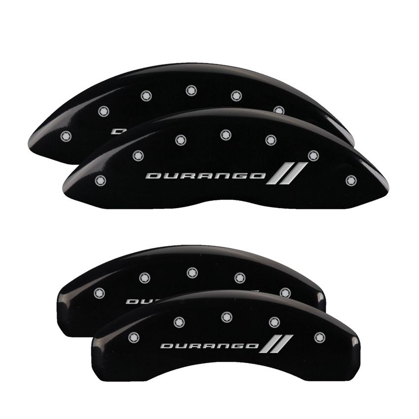 MGP 4 Caliper Covers Engraved Front & Rear 11-18 Dodge Durango Black Finish Silver Durango II Logo
