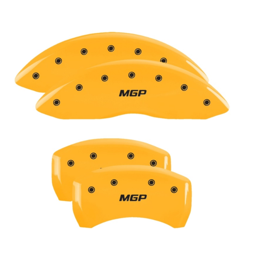 MGP 4 Caliper Covers Engraved Front/Rear 18-19 Buick Regal Sportback Yellow Finish Silver Characters