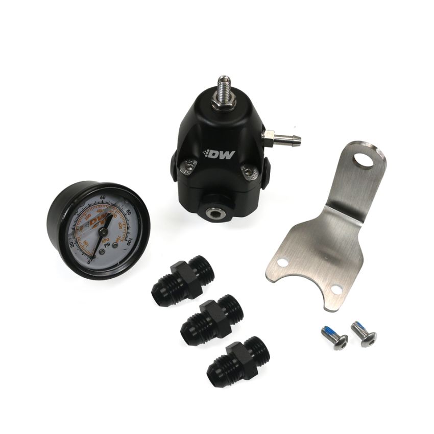 DeatschWerks 6-1002-FRB-66 DWR1000C AFPR + Pressure Gauge + 6AN Fittings - Anodized Black