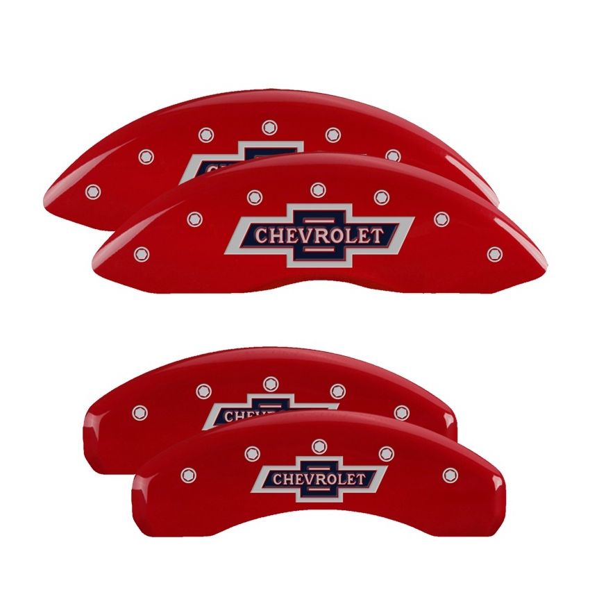 MGP 4 Caliper Covers Engraved F & R 100 Anniversary Red Finish Silver Char 2019 Chevy Silverado 1500