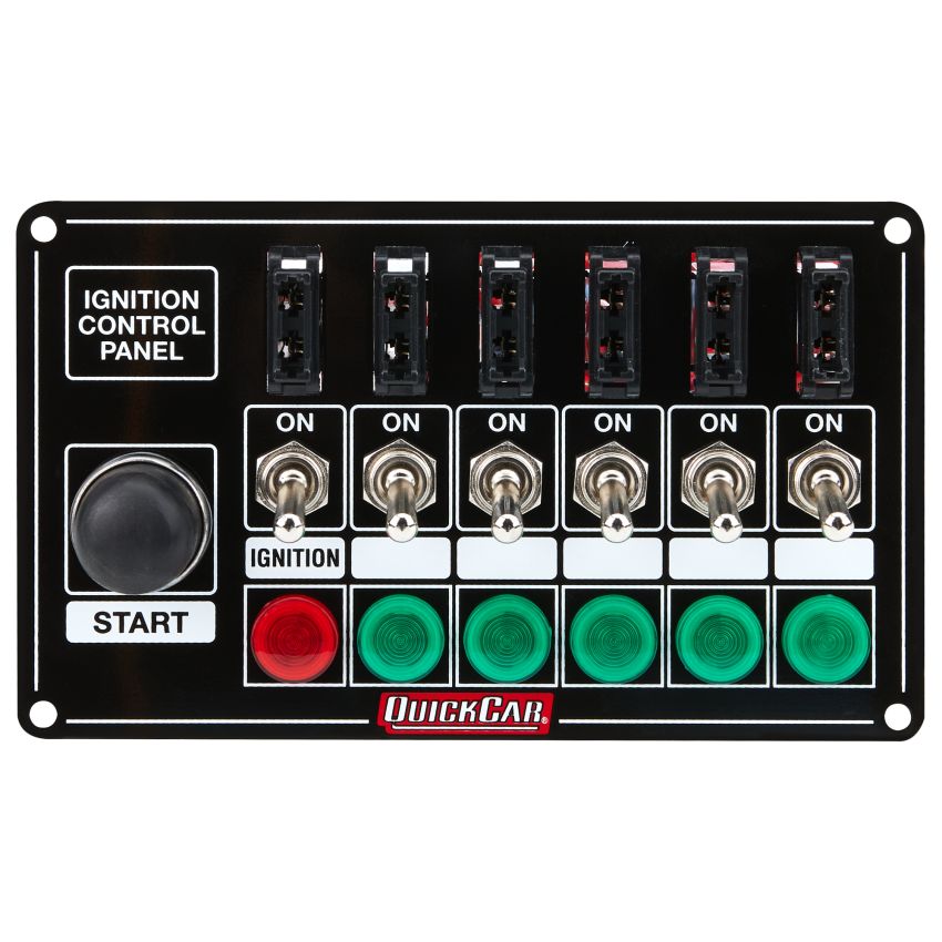 QUICKCAR RACING PRODUCTS QRP50-864 Ignition Panel Blk Fused w/Start But. & Lights