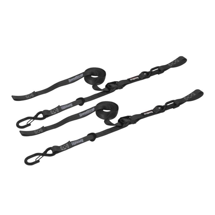 SpeedStrap 1In x 10Ft Cam-Lock Tie Down with Snap S-Hooks and Soft-Tie (2 Pack) - Black