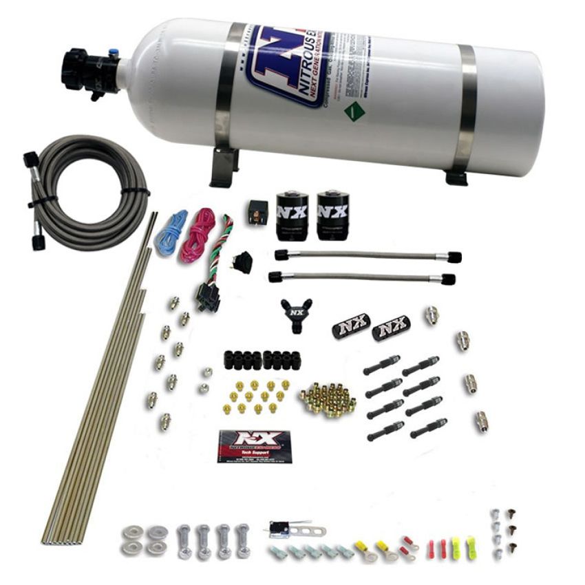 Nitrous Express 8 Cyl Dry Direct Port 2 Solenoids Nitrous Kit (200-600HP) w/15lb Bottle
