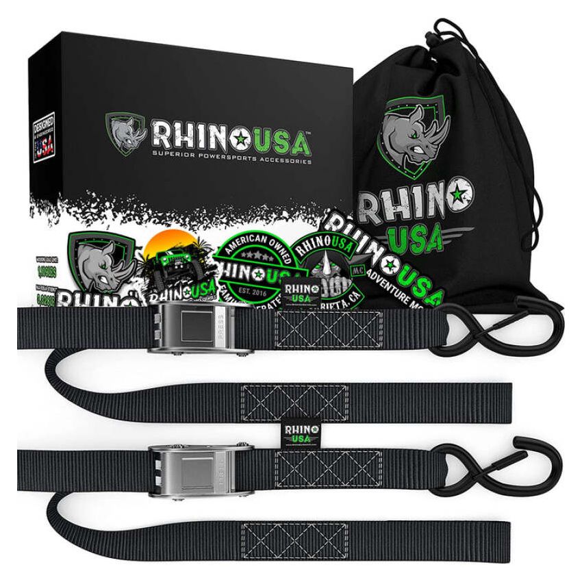 Rhino USA RNO-CAMSOFT-BLU Cambuckle Motorcycle Tiedown Straps 2-Pack (Blue) 1.5In X 8Ft