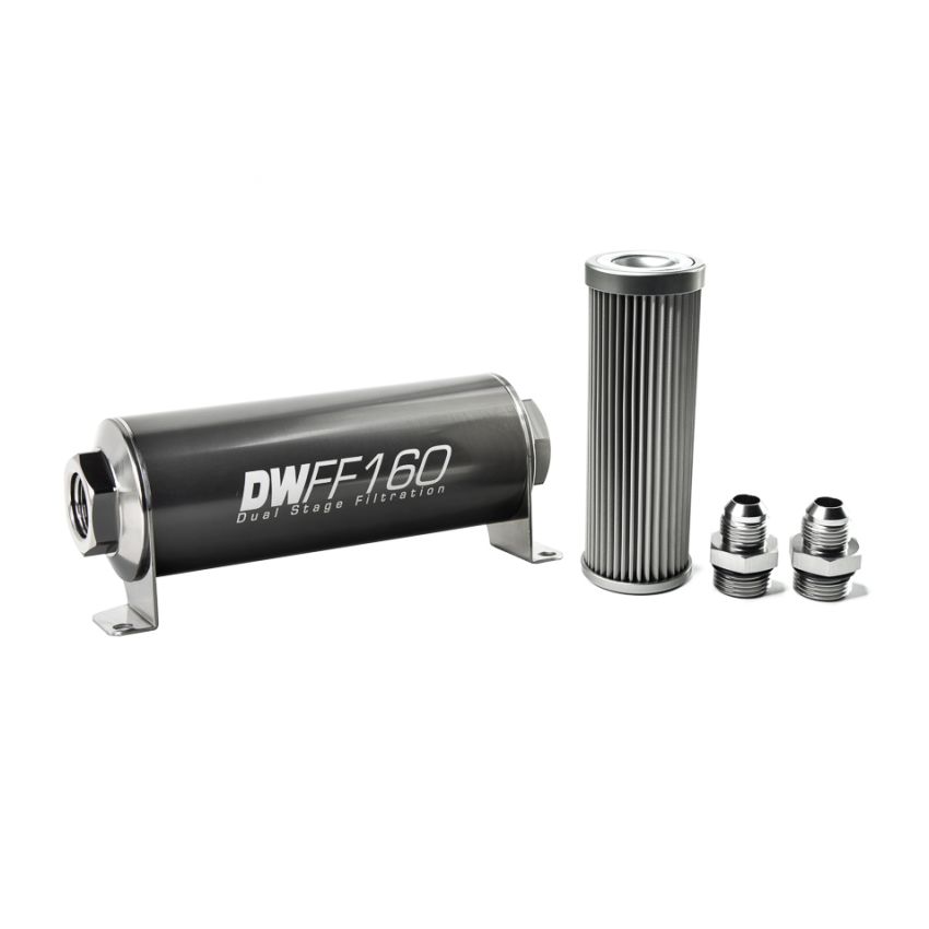 DeatschWerks 8-03-160-100K-8 Stainless Steel 8AN 100 Micron Universal Inline Fuel Filter Housing Kit (160mm)