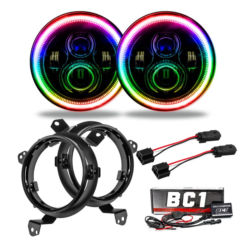 Oracle Lighting 5769J-335 Jeep Wrangler JL/Gladiator JT 7in. High Powered LED Headlights-ColorSHIFT w/BC2