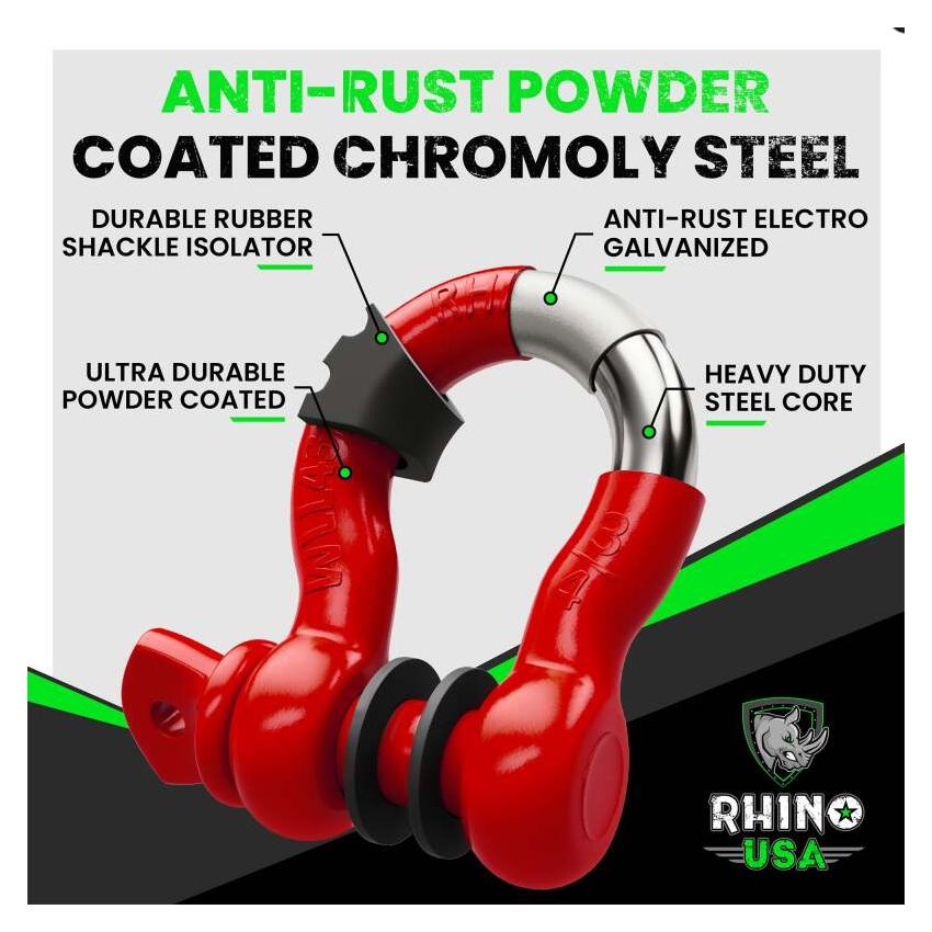 Rhino USA RNO-RED-SHACKLES 3/4In D-Ring Shackle Set (2-Pack)(Red)